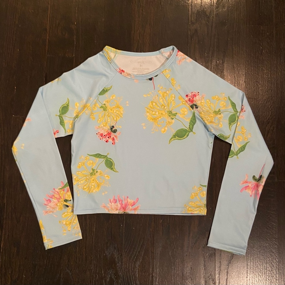 Cynthia Rowley Wilson Blue Floral Long Sleeve Rash Guard Swimsuit